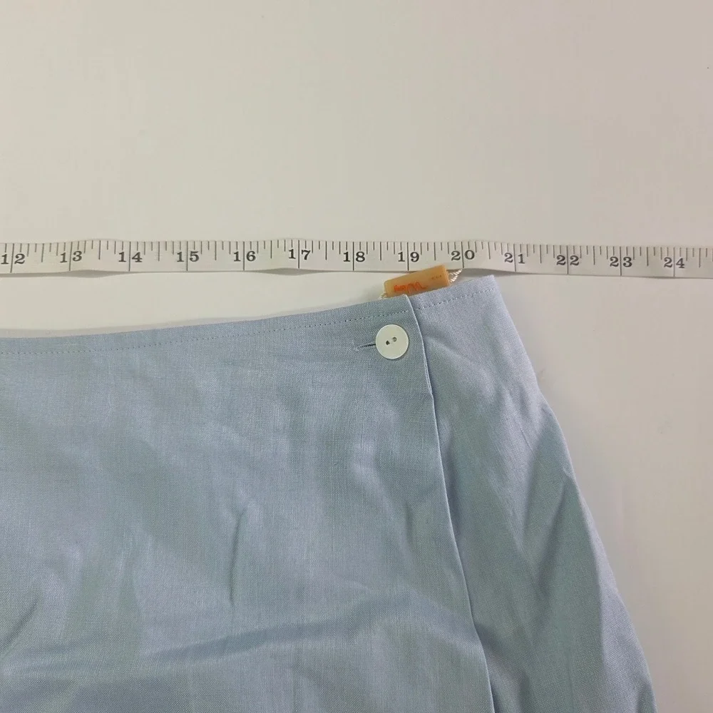 J Song Way Linen Skirt Set Women 18 Light Blue Pleated Sleeveless Button Top Vtg
